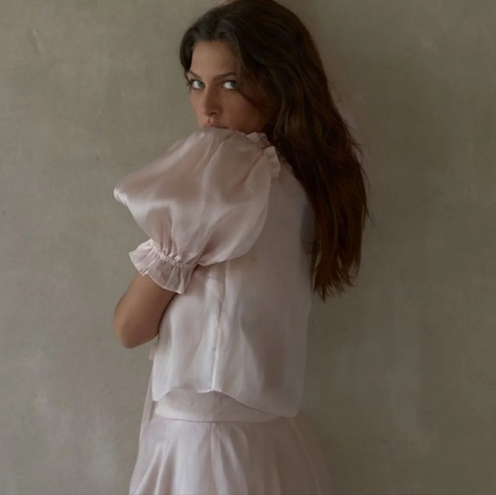 Selkie The Silk Satin Paper Doll Blouse Peach - Picture 9 of 16